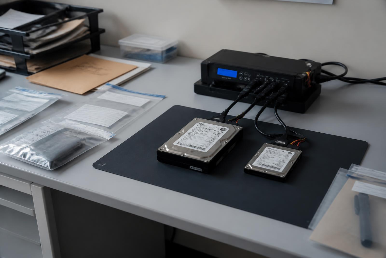 Digital forensics workbench prepared for a write-blocked acquisition.